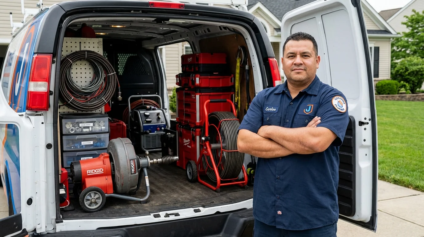 Professional drain cleaning equipment and Johns Plumbing LLC plumber in Waterman