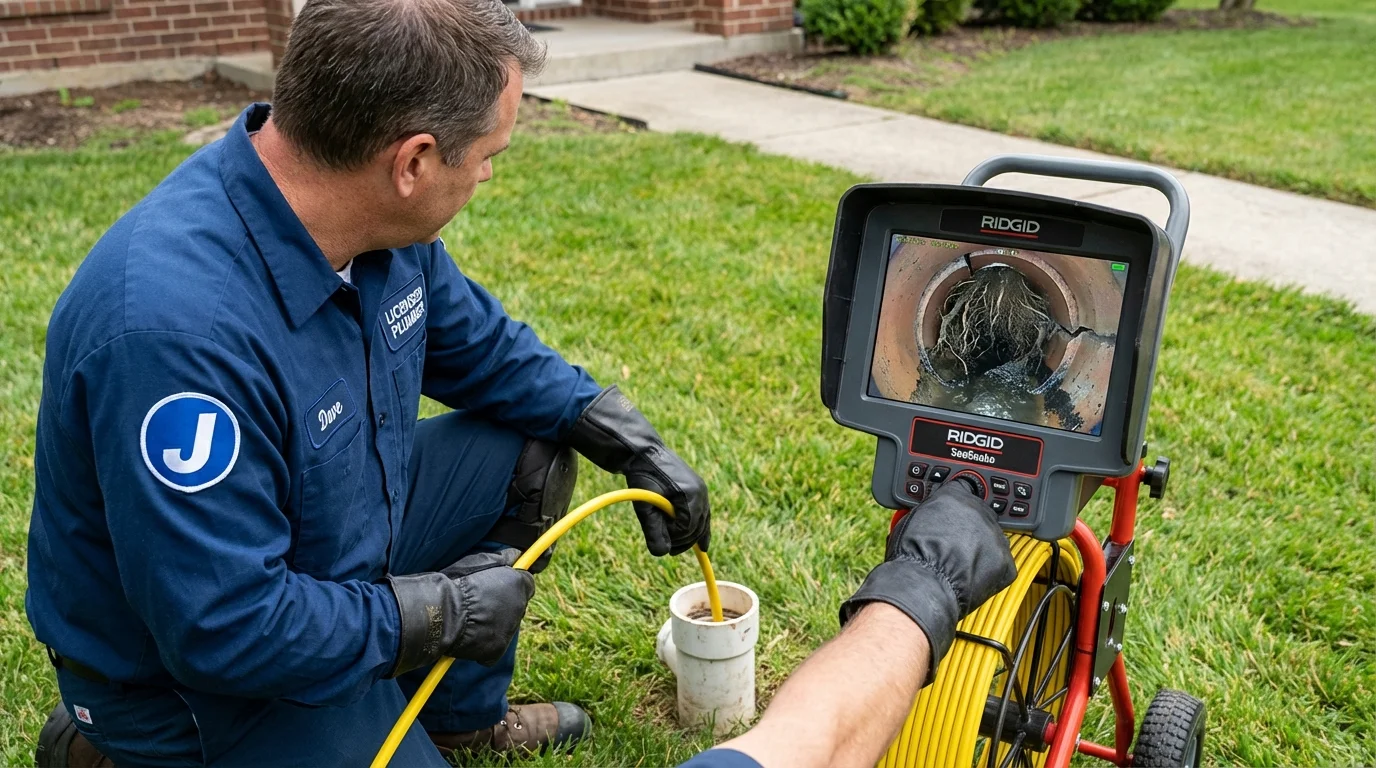 Sewer camera inspection being performed by Johns Plumbing LLC in Waterman