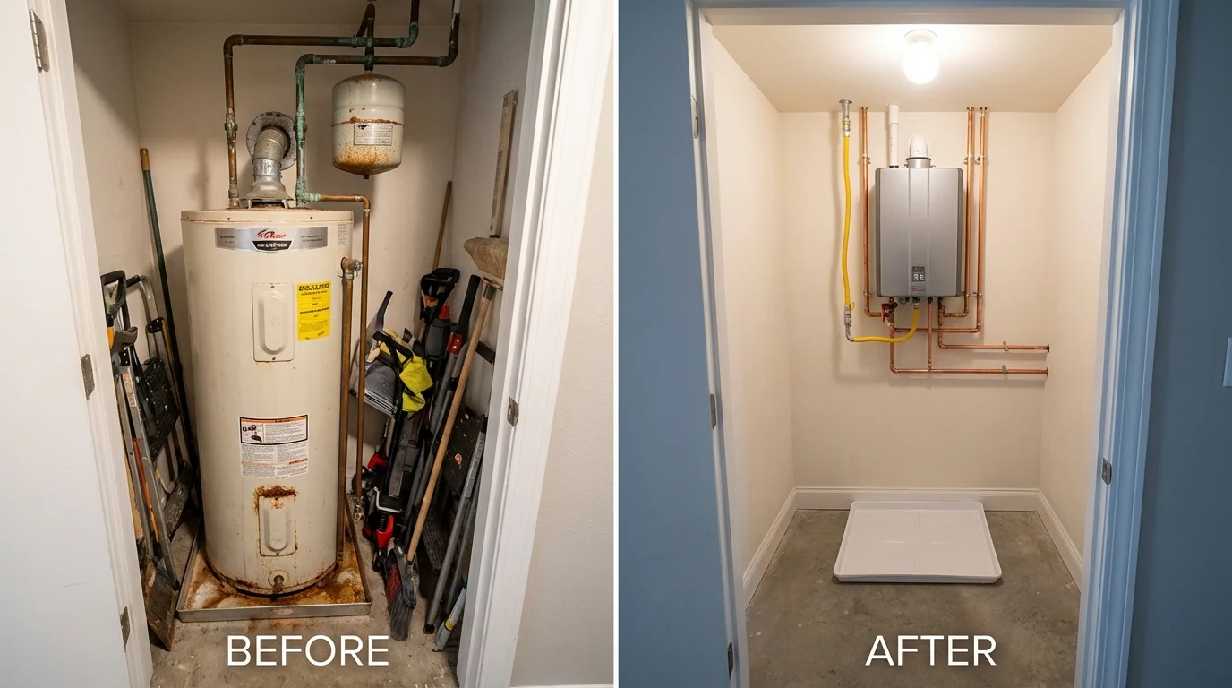 Tank water heater versus wall-mounted tankless unit comparison for Waterman, IL homeowners